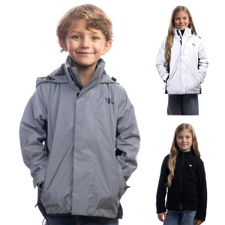 YOUNGSOUL Kinderen Softshell Jacket Gevoerde Regenjas Jongens Meisjes Overgangsjas Waterdichte Outdoor Jas met Afneembare Capuchon Marineblauw, DE: 128-134 (Fabrikantmaat 130